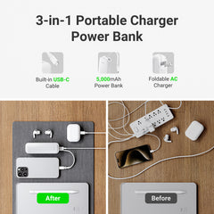 xCool CablePlug™ 3-in-1 Power Bank with Built-In Cable and Wall Plug, 5,000mAh