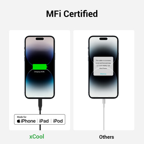 xCool USB-C to Lightning Cable 3.3ft, MFi Certified for iPhone 14/13/12, Black