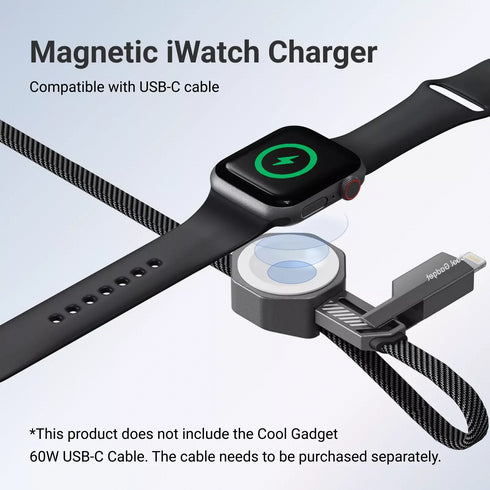 Cool Gadget 6-in-1 60W Nylon Fast Charging USB-C Cable with Apple Watch Charger, 5ft