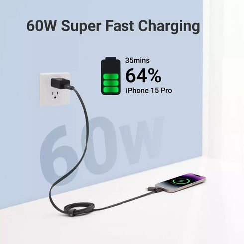 Cool Gadget 6-in-1 60W Nylon Fast Charging USB-C Cable with Apple Watch Charger, 5ft