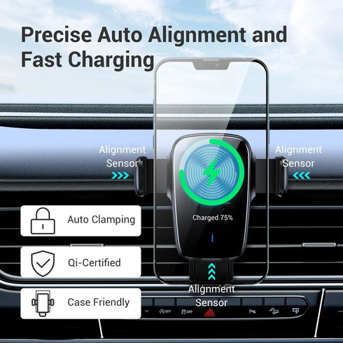 2-in-1 15W Auto Clamping Wireless Car Charger and Phone Holder