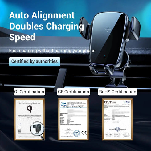 2-in-1 15W Auto Clamping Wireless Car Charger and Phone Holder