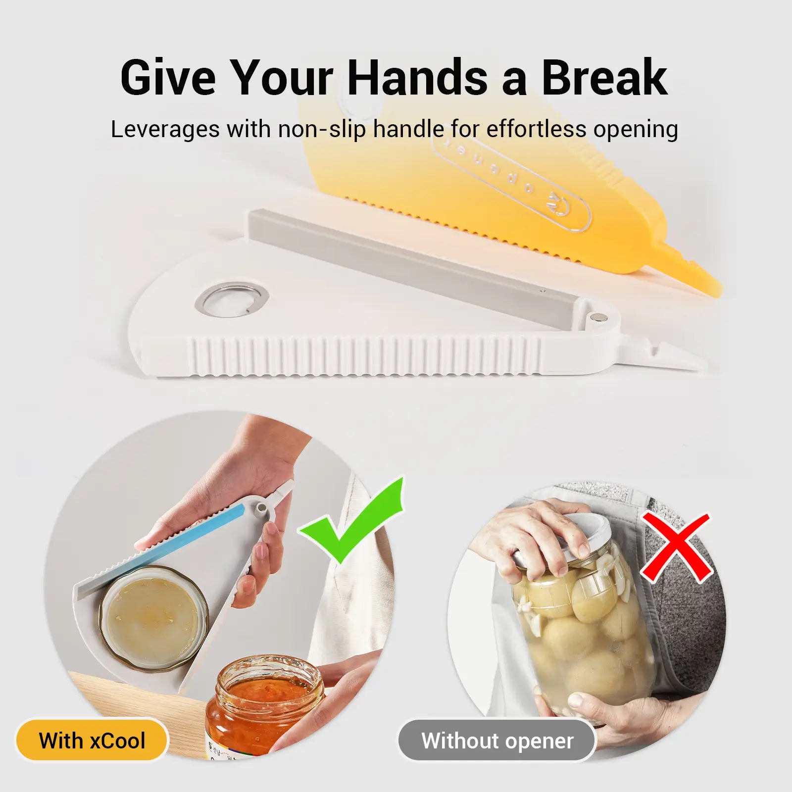 xCool 4-in-1 Bottle and Jar Opener for Seniors, Weak Hands, Arthritis