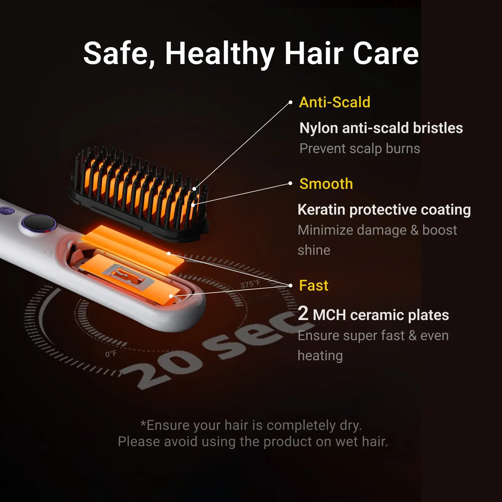 xCool GoFlow 3-in-1 Cordless Hair Straightening Brush, Curling Iron