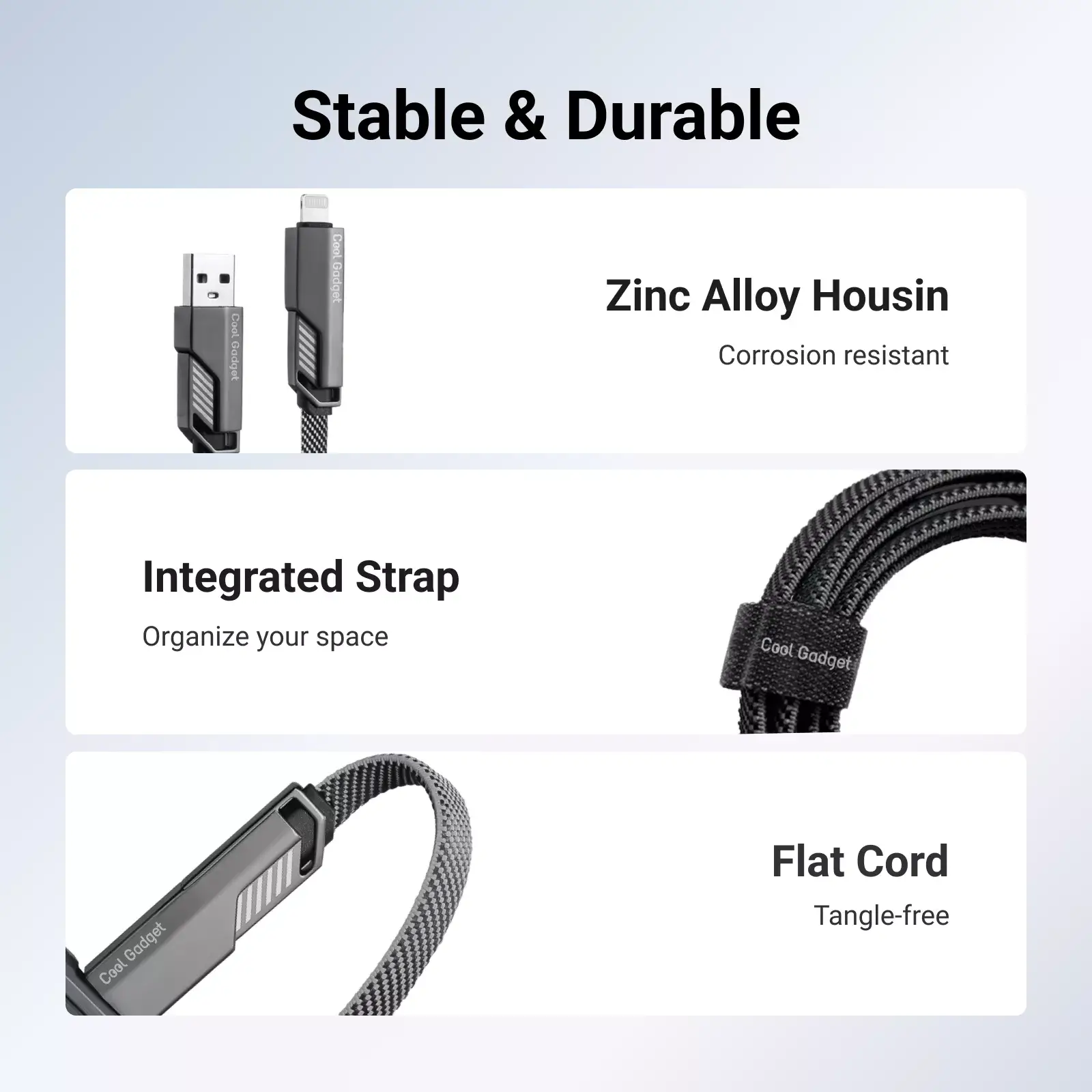 Cool Gadget 6-in-1 60W Nylon Fast Charging USB-C Cable with Apple Watch Charger, 5ft