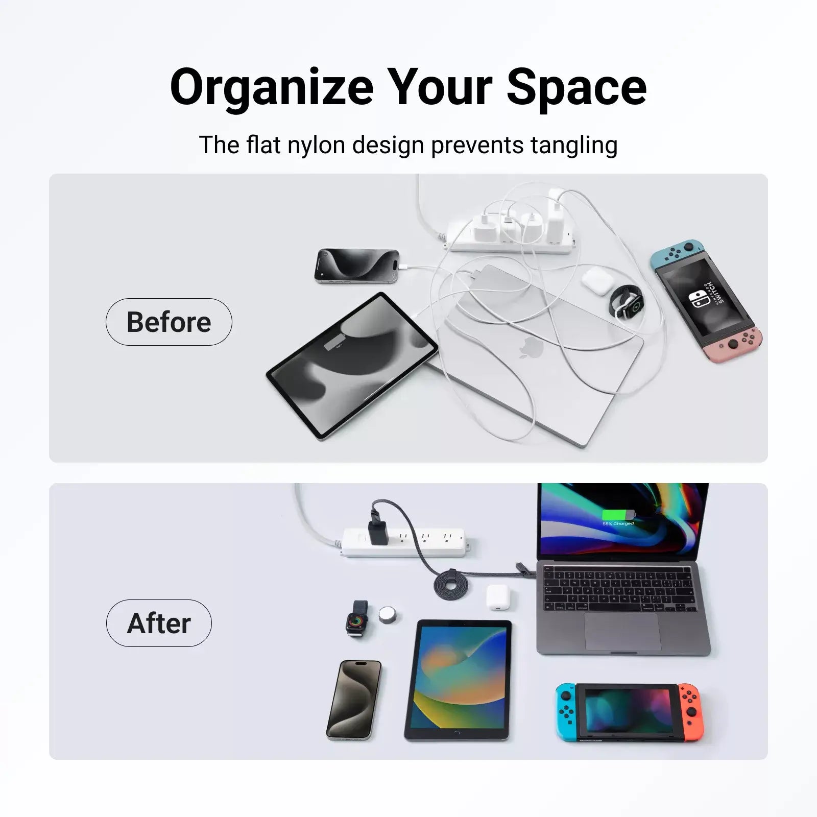 Cool Gadget 6-in-1 60W Nylon Fast Charging USB-C Cable with Apple Watch Charger, 5ft