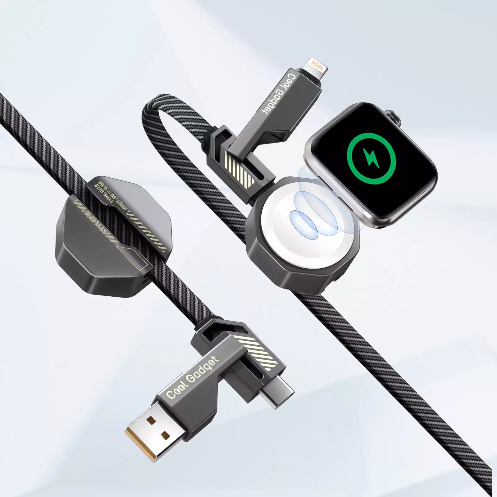 Cool Gadget 6-in-1 60W Nylon Fast Charging USB-C Cable with Apple Watc