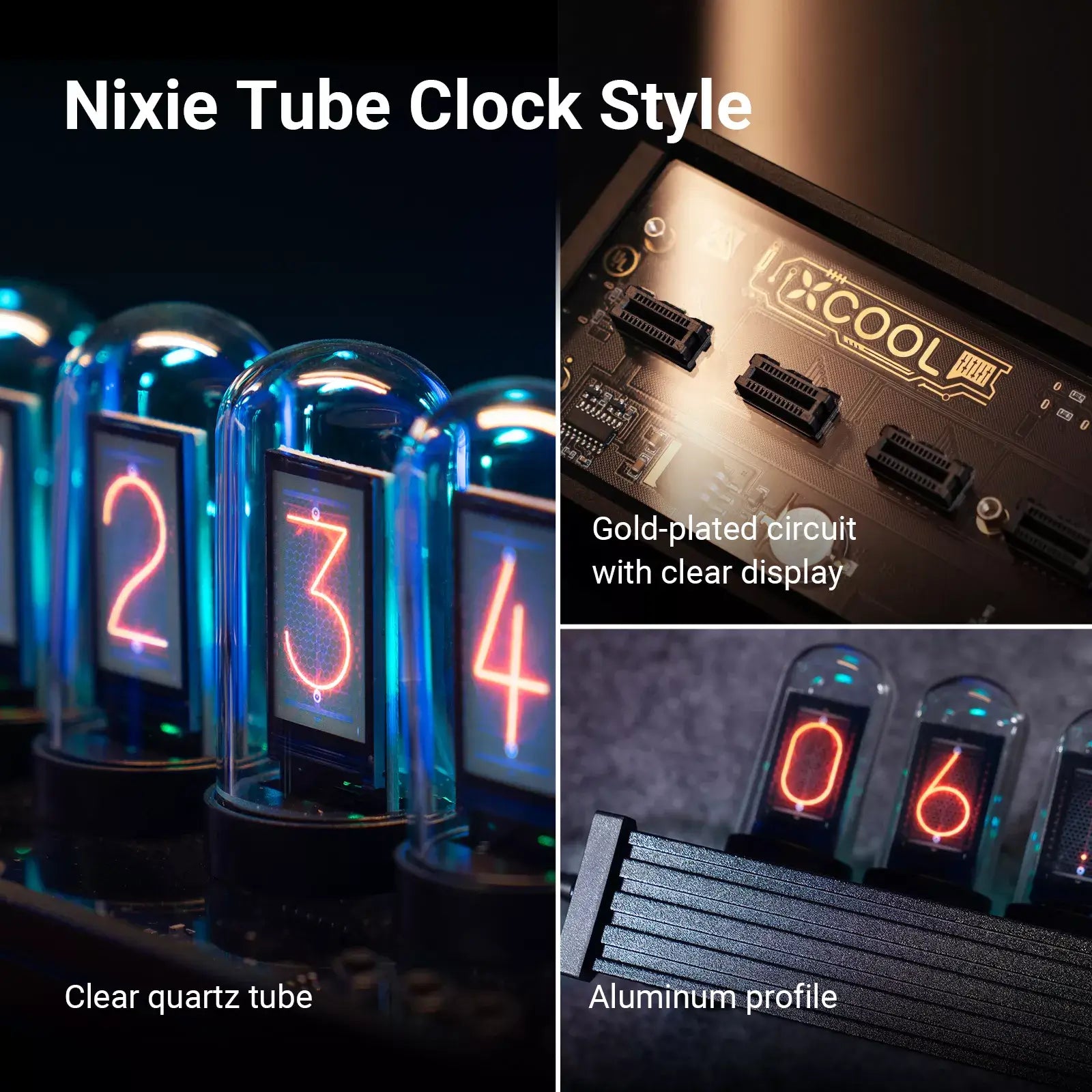 xCool Elekstube Nixie Tube Clock in Cyberpunk & Vintage Decor with Mood Lighting
