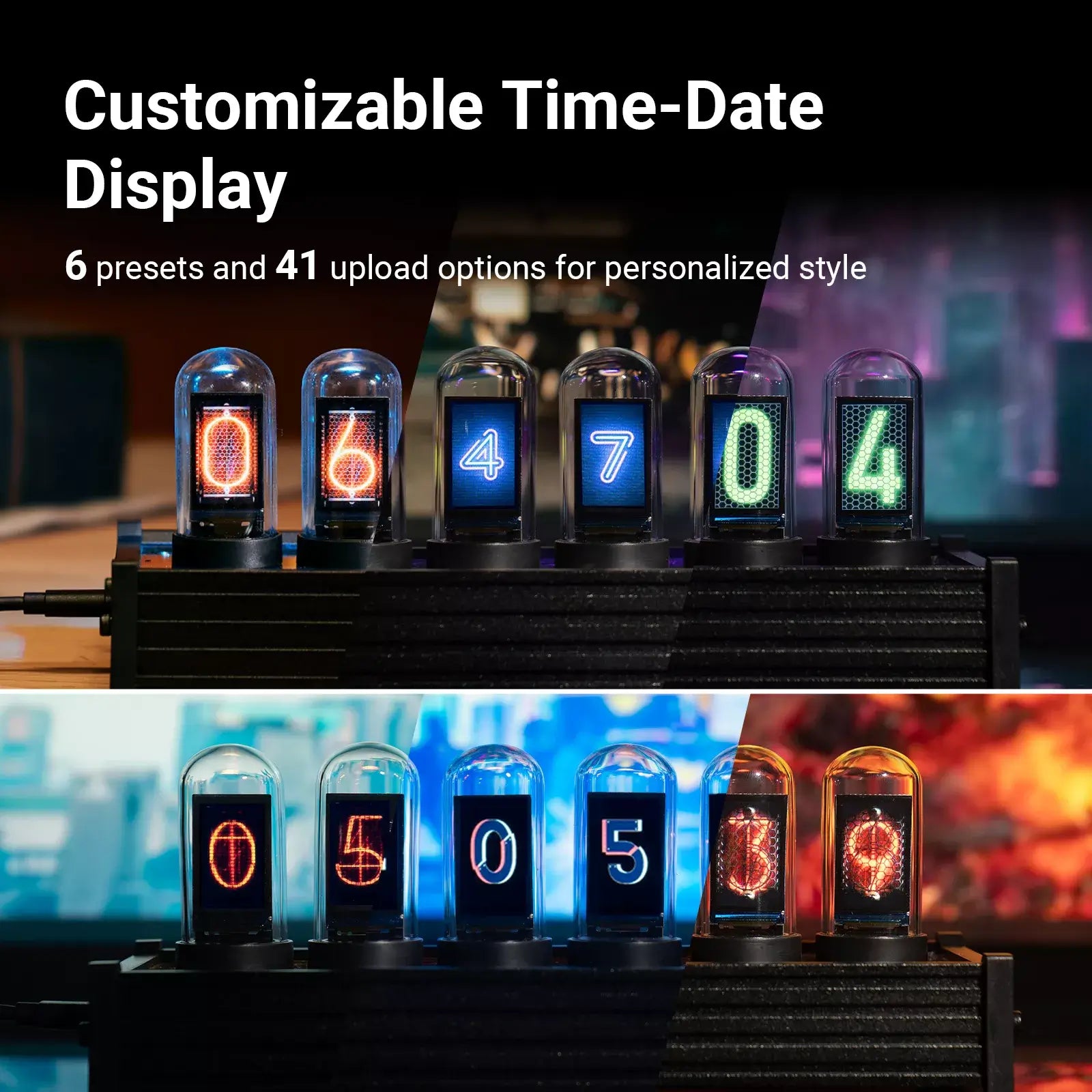 xCool Elekstube Nixie Tube Clock in Cyberpunk & Vintage Decor with Mood Lighting