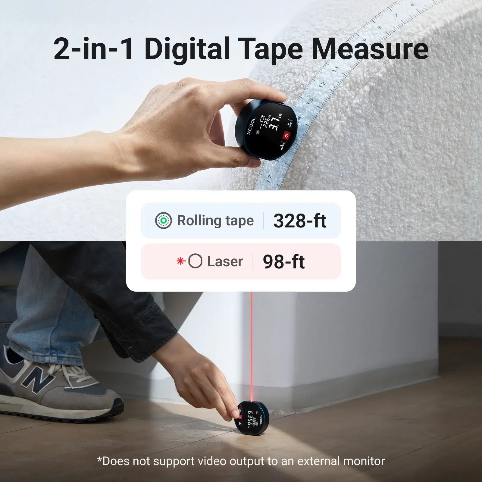 xCool 2-in-1 Rolling Tape Measure & Laser Tape Measure with Digital Readout