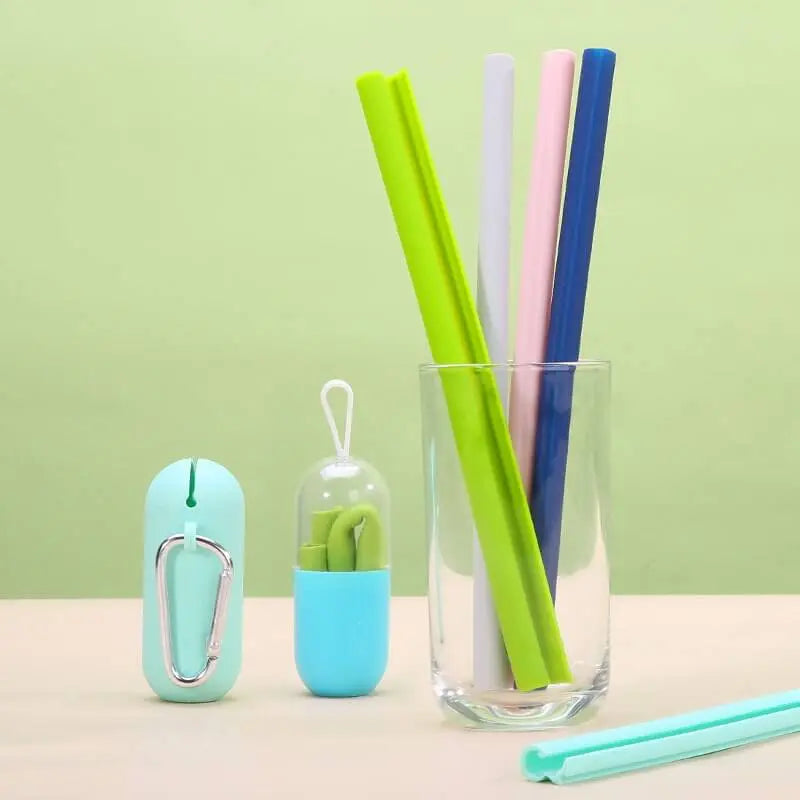 Reusable Silicone Straws With Cases 4 Sets