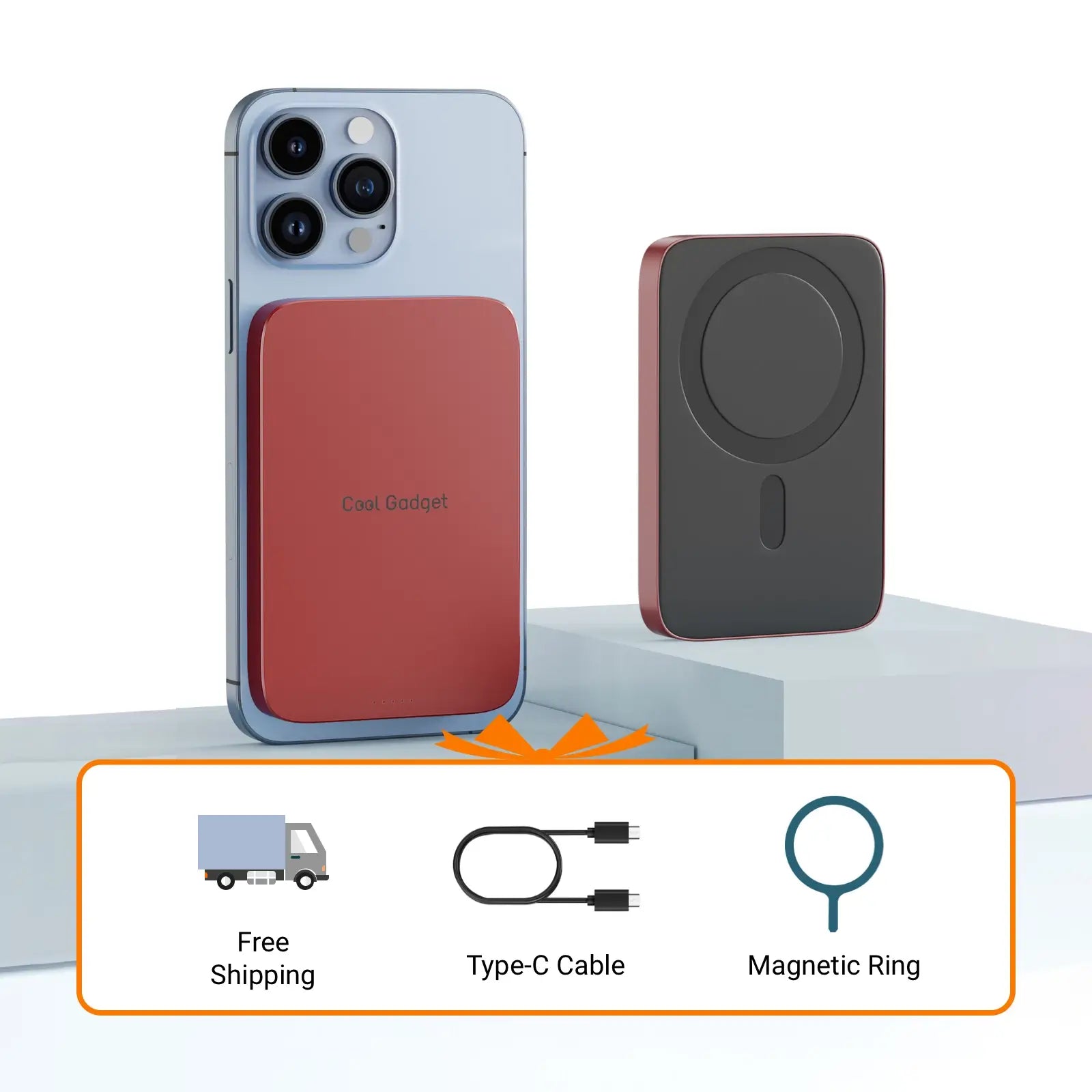 red wireless magnetic power bank